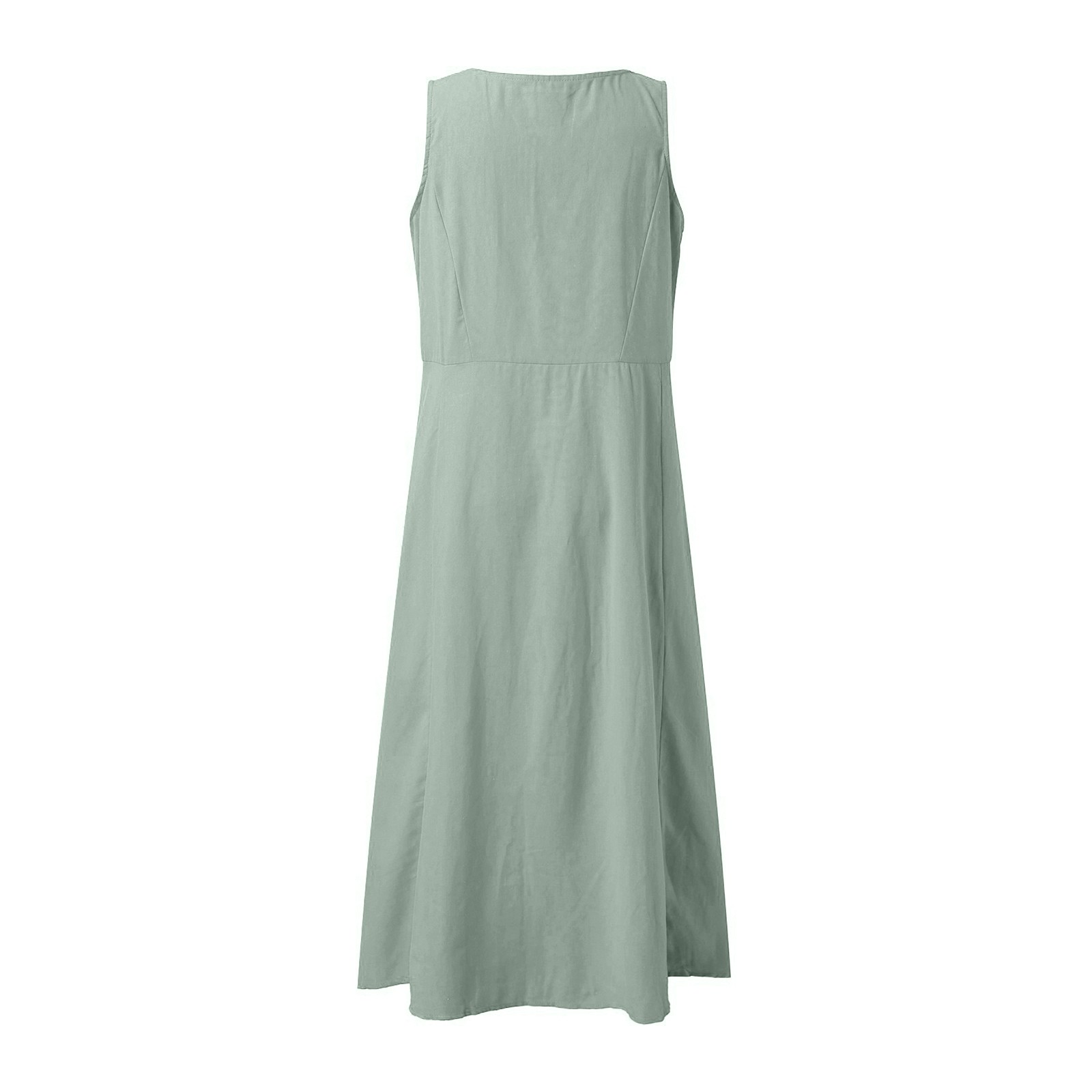 thumbnail image 3 of Vestido largo liso con cuello redondo y bolsillos para mujer: corte holgado informal, transpirable, adecuado para la playa, fiestas y el día a día, tallas S-XXL., 3 of 6